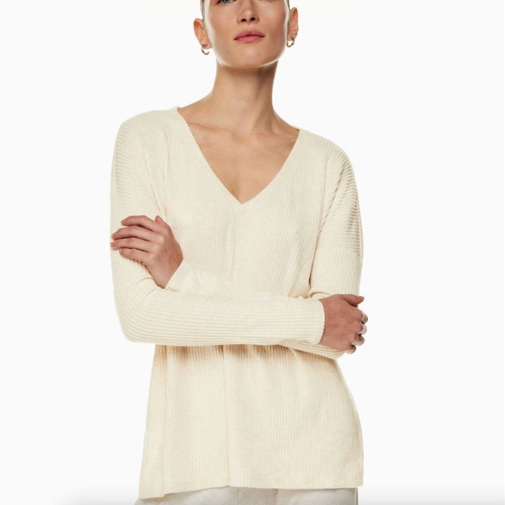 Aritzia The Group Babaton Traverse Longsleeve Oversized V-neck Top Birch Size L